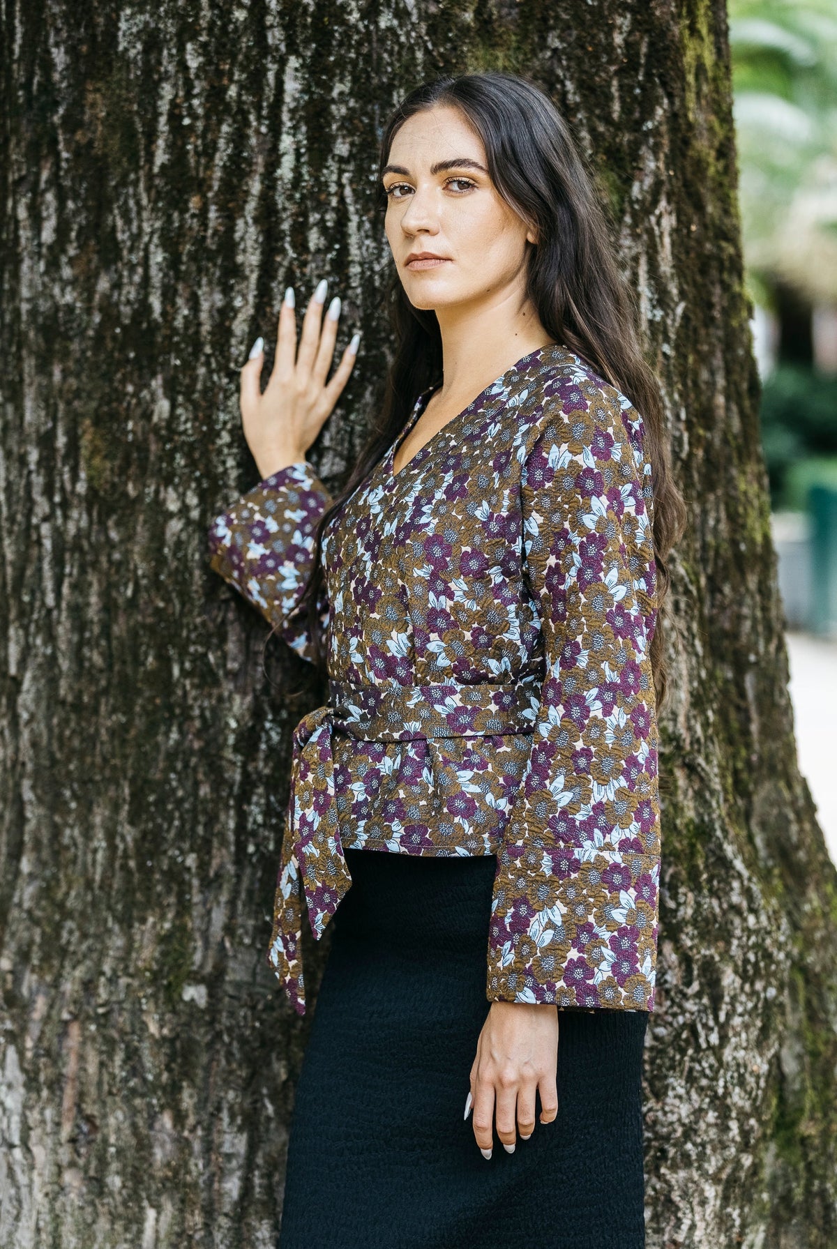 Kimono KASUMI marron/prune fleurs - CATHERINE VALENTIN