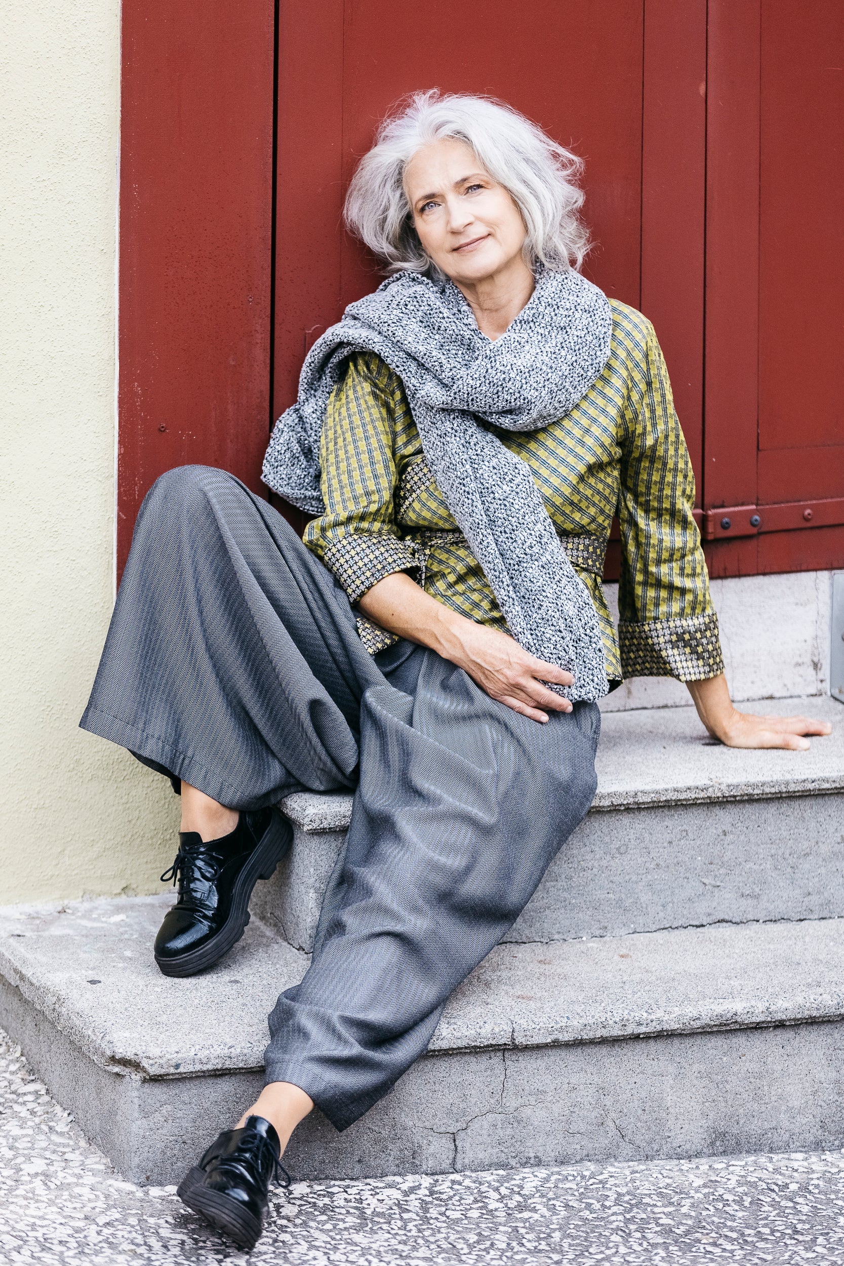 Étole YUKI gris/blanc/noir - CATHERINE VALENTIN