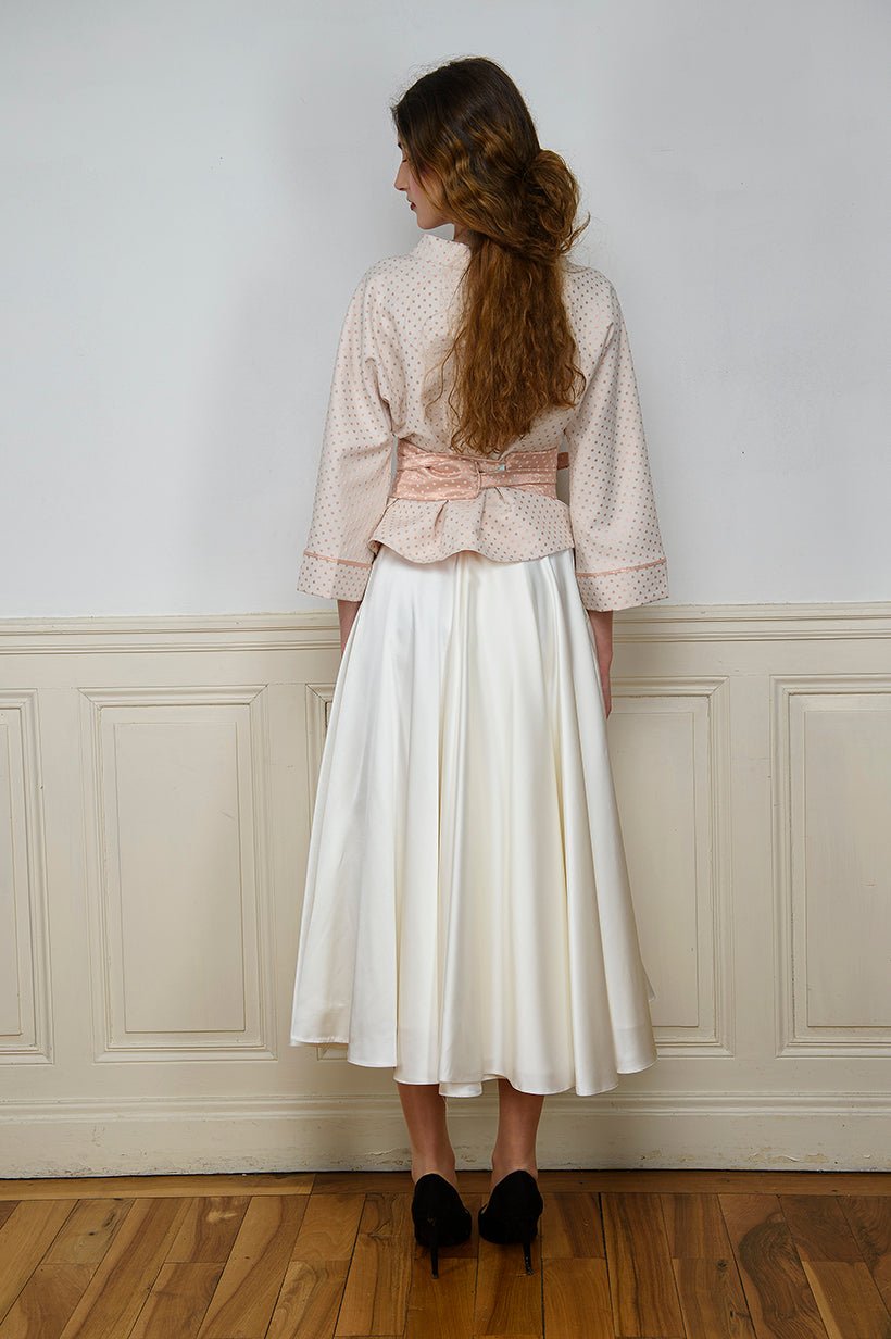 Kimono ENDO rose poudré lamé/blanc - CATHERINE VALENTIN