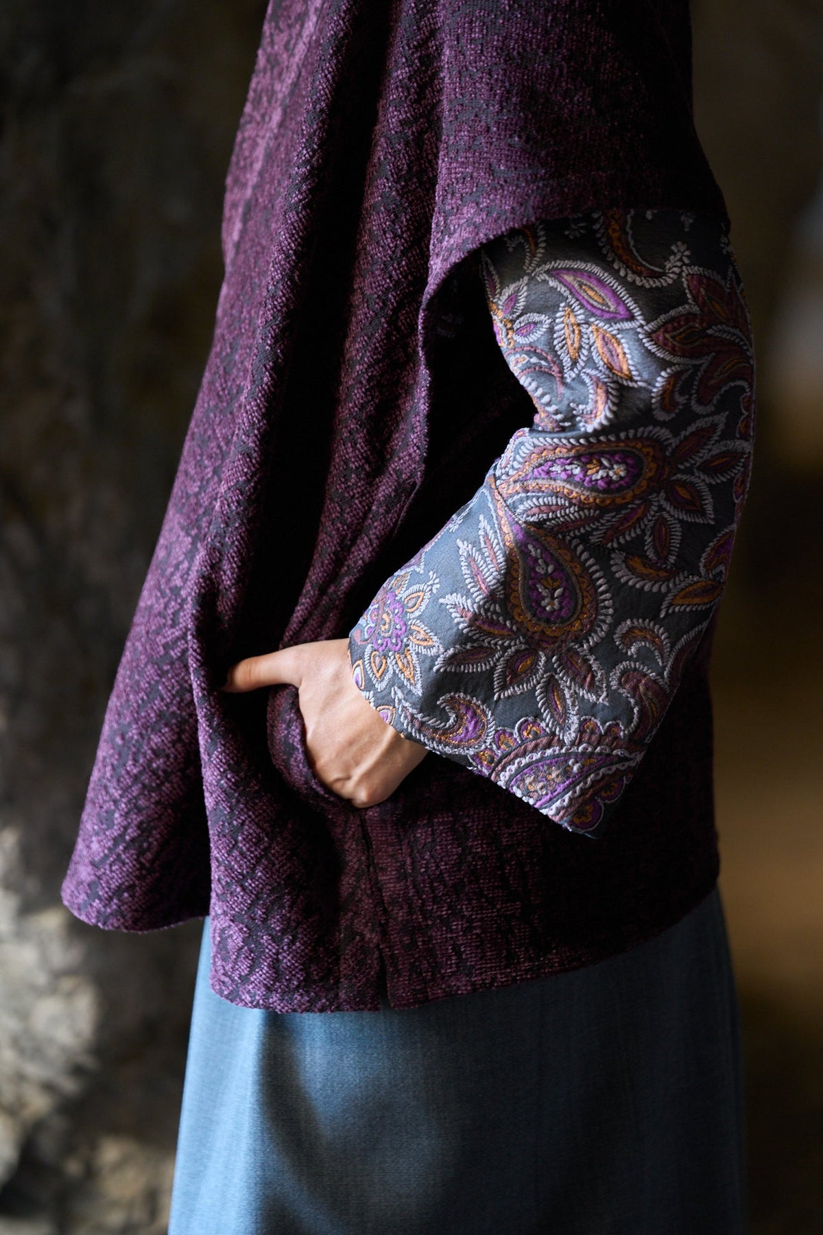 Kimono NAISHO motif cachemire pourpre - CATHERINE VALENTIN
