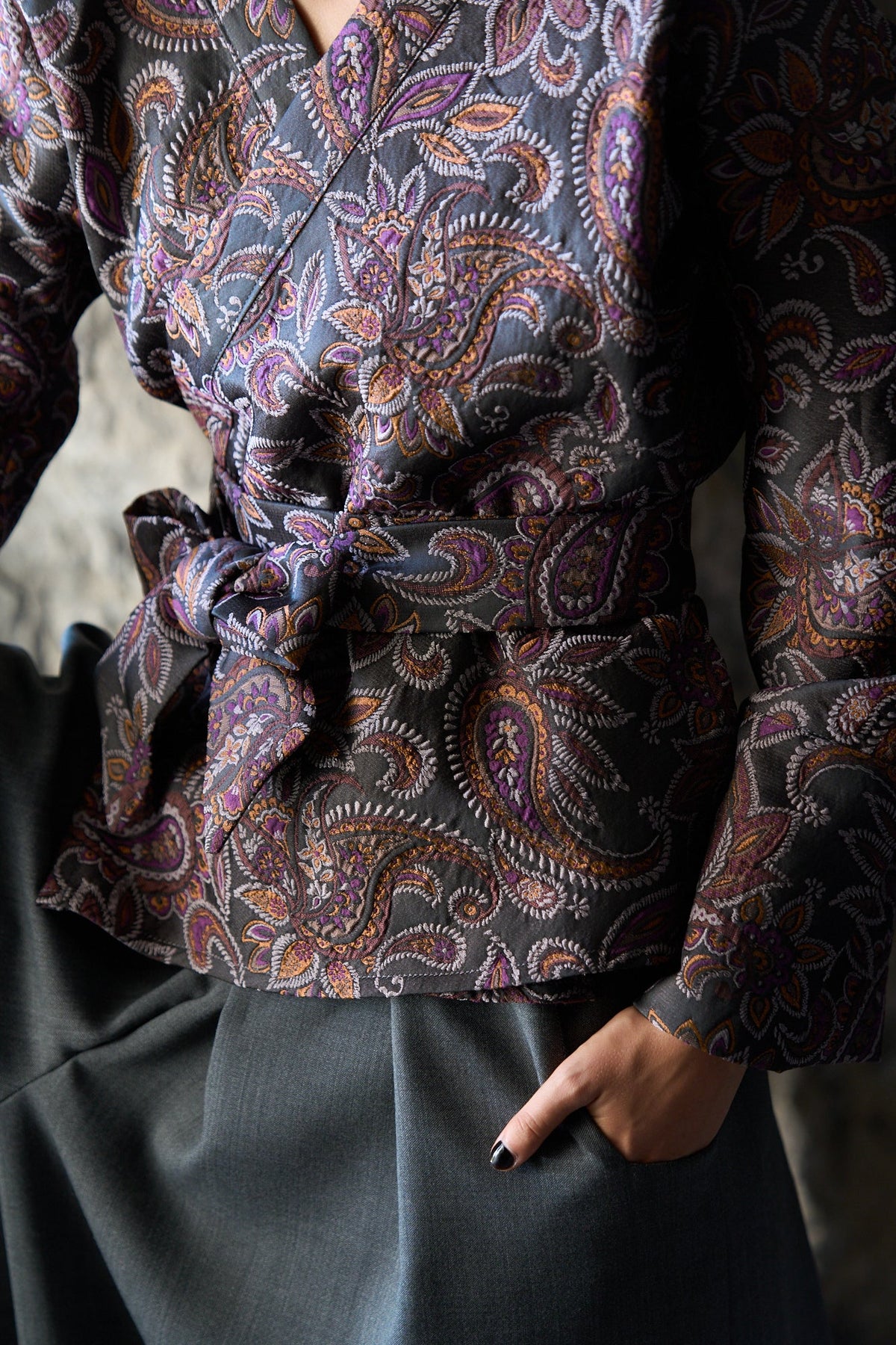 Kimono NAISHO motif cachemire pourpre - CATHERINE VALENTIN