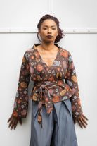 Kimono OKU marron/orange fleurs - CATHERINE VALENTIN