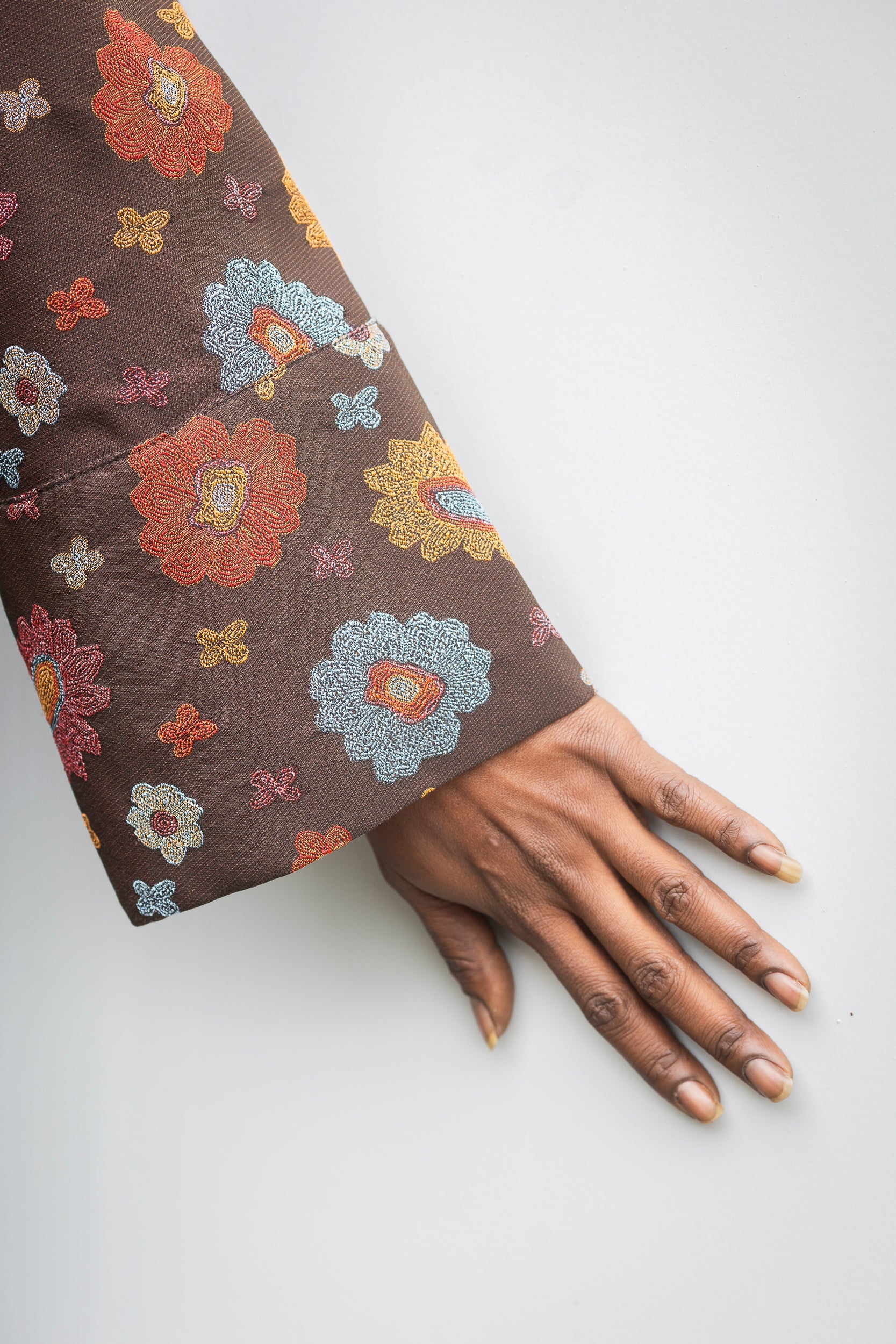 Kimono OKU marron/orange fleurs - CATHERINE VALENTIN
