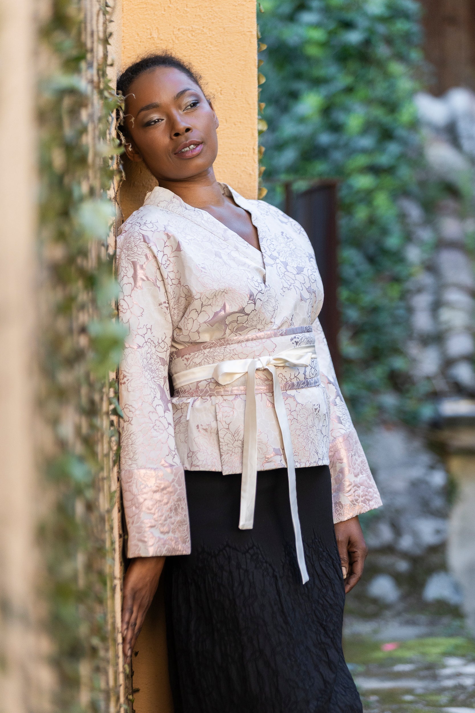 Kimono SAKURA fleur rose et blanc - CATHERINE VALENTIN