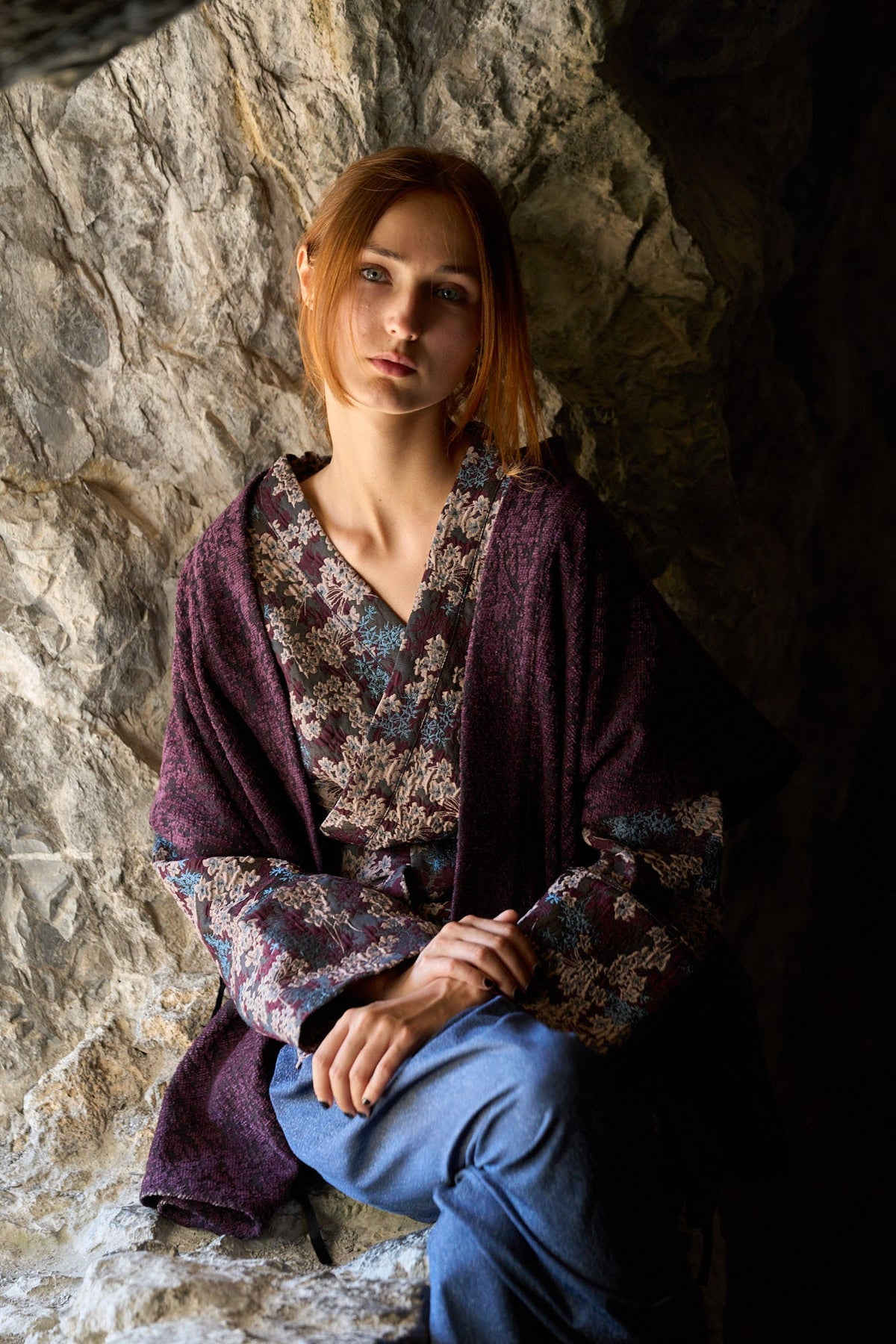 Kimono YUTTARI aubergine - CATHERINE VALENTIN