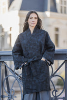 Manteau Kimono AKI noir/bleu marine - CATHERINE VALENTIN