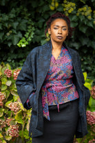 Manteau Kimono AKI noir/bleu marine - CATHERINE VALENTIN