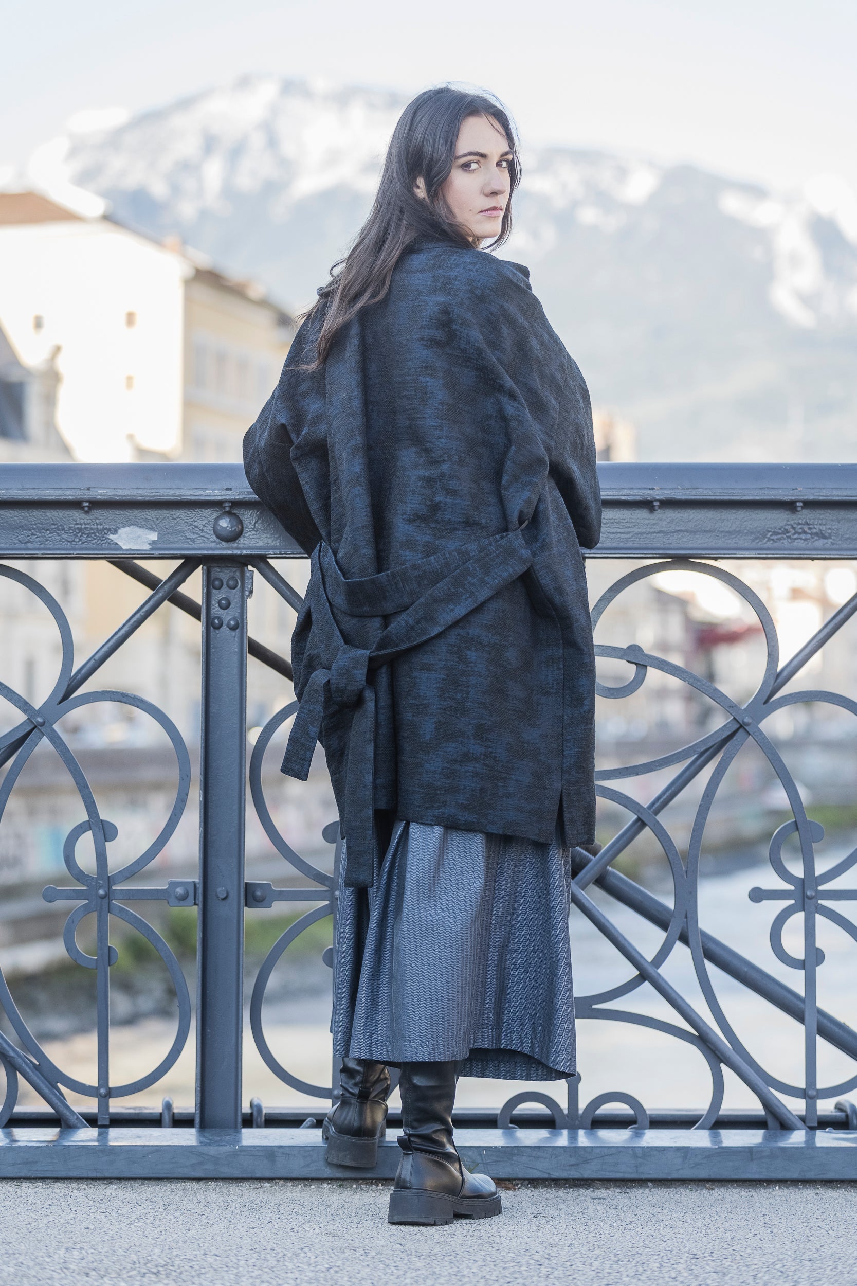 Manteau Kimono AKI noir/bleu marine - CATHERINE VALENTIN