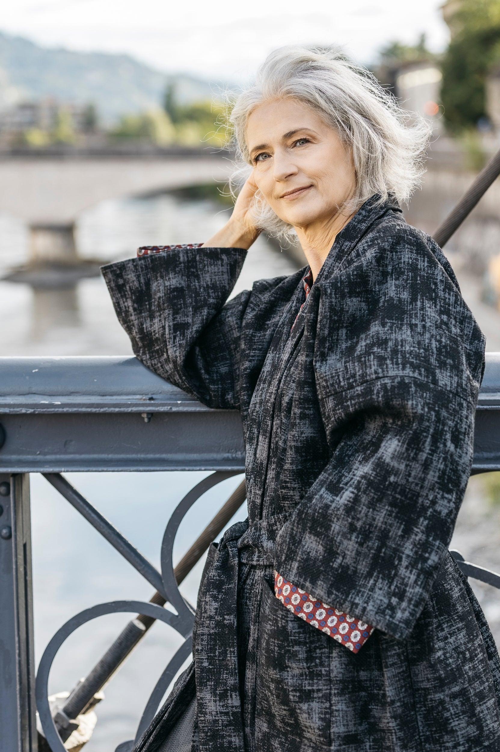 Manteau Kimono AKI noir/gris - CATHERINE VALENTIN