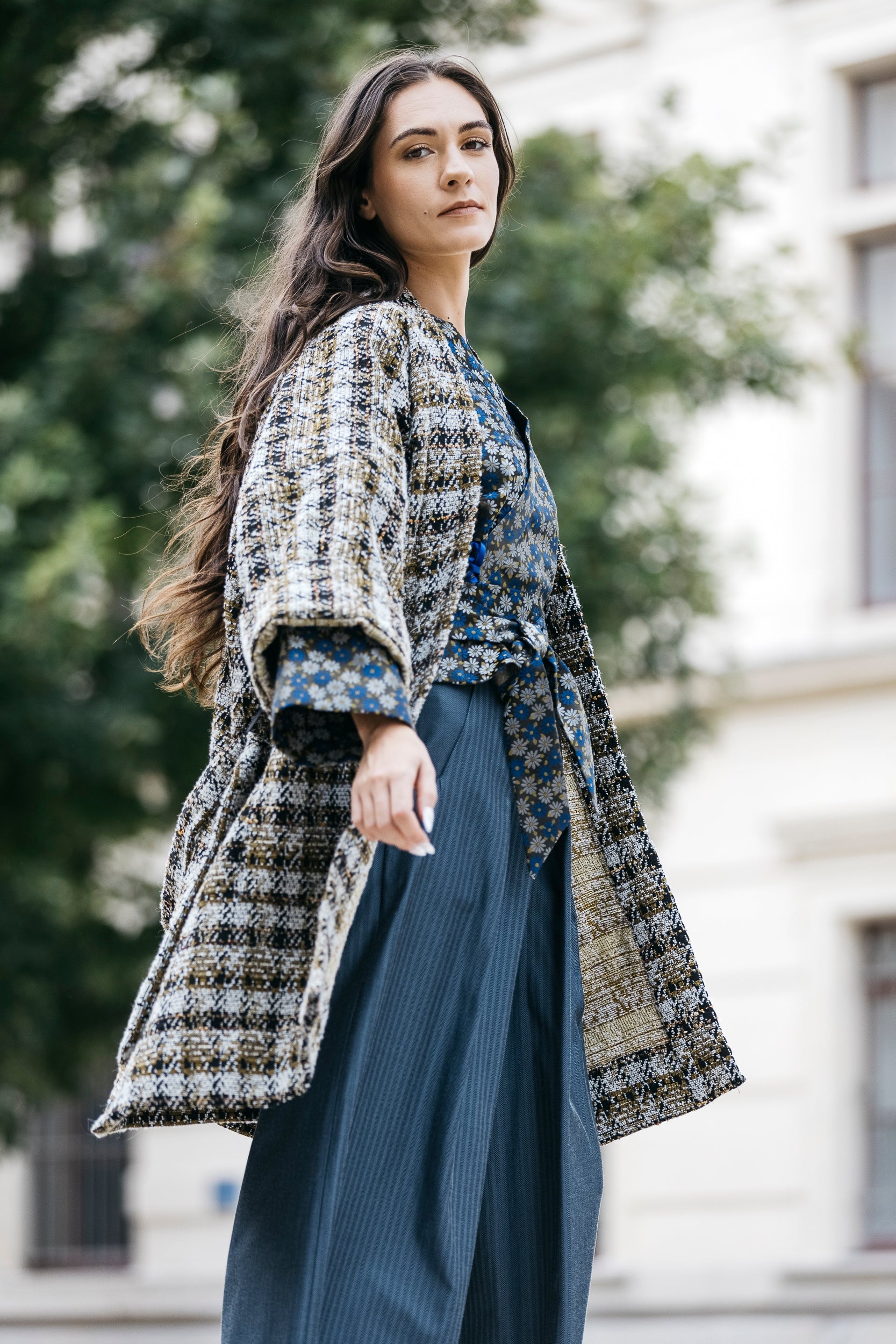 Manteau Kimono KAZE à carreaux oversized - CATHERINE VALENTIN