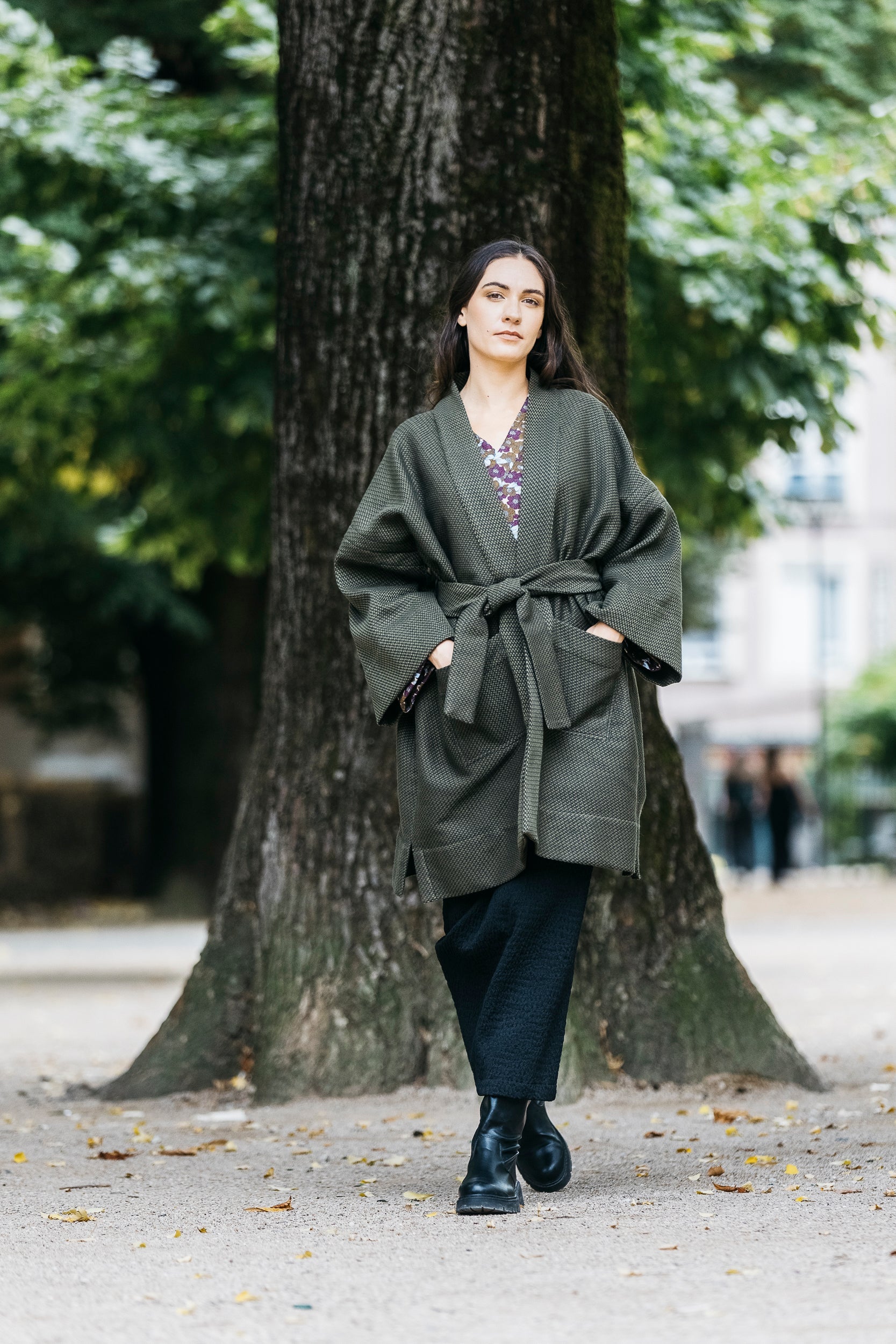 Manteau Kimono MORI vert kaki - CATHERINE VALENTIN