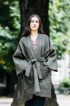Manteau Kimono MORI vert kaki - CATHERINE VALENTIN