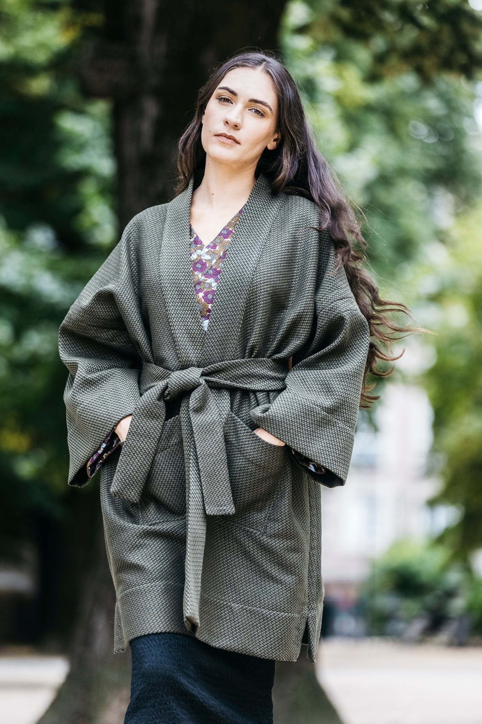Manteau Kimono MORI vert kaki - CATHERINE VALENTIN