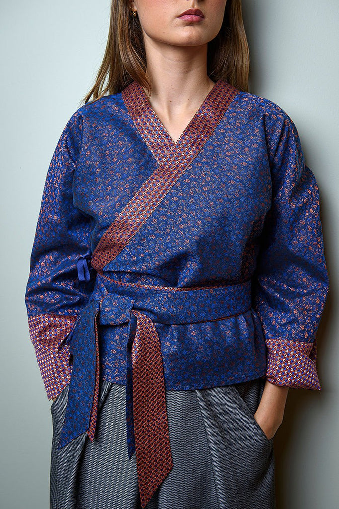 Kimono YUME fleur bleue - CATHERINE VALENTIN