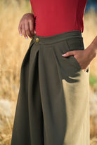 pantalon hakama KATSU kaki -détail poches et bouton,CATHERINE VALENTIN
