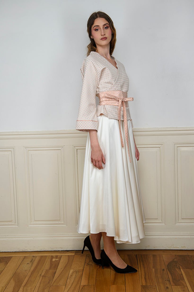 Kimono ENDO blanc/rose nude MARIAGE - CATHERINE VALENTIN
