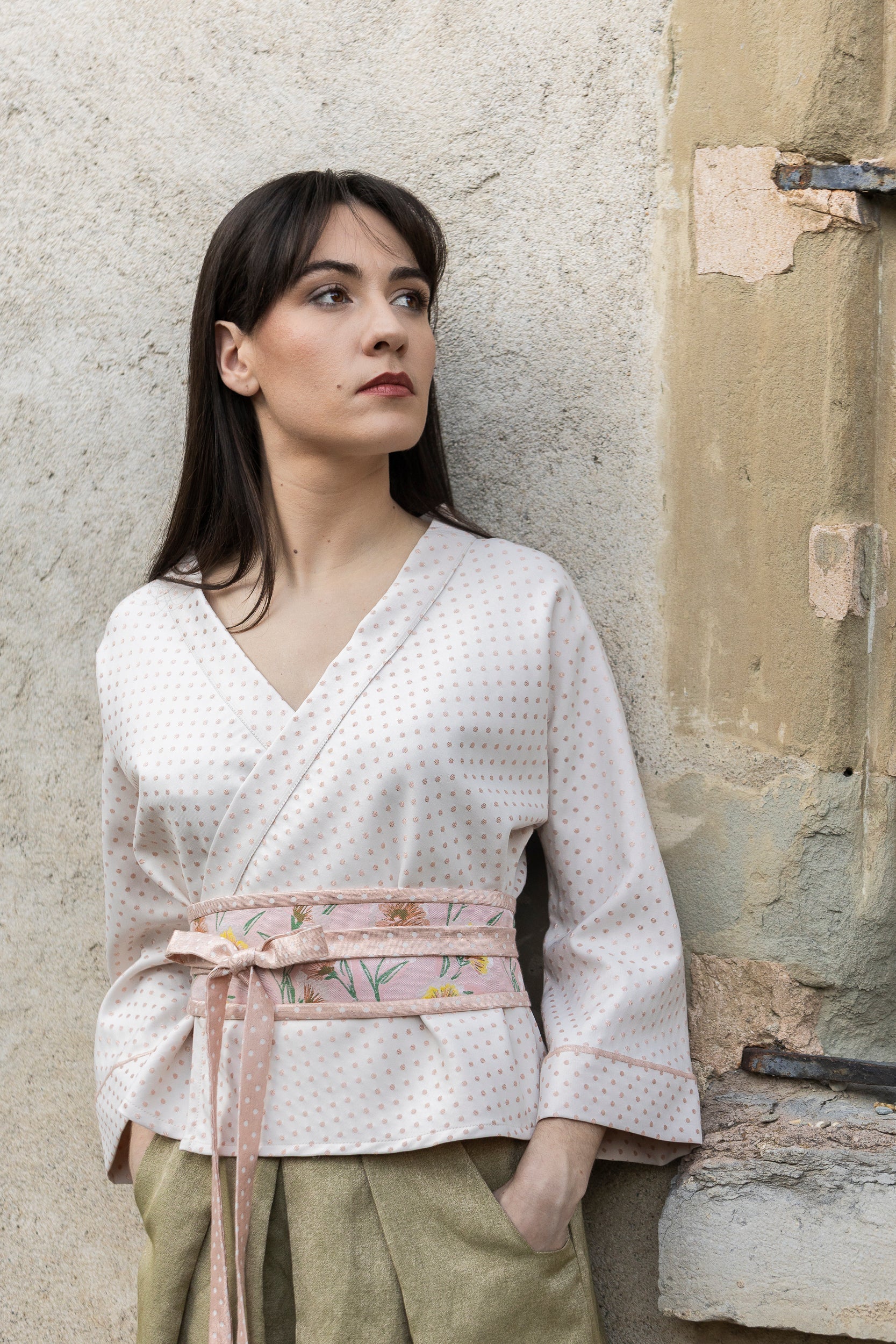 Kimono ENDO pois rose/blanc MARIAGE - CATHERINE VALENTIN