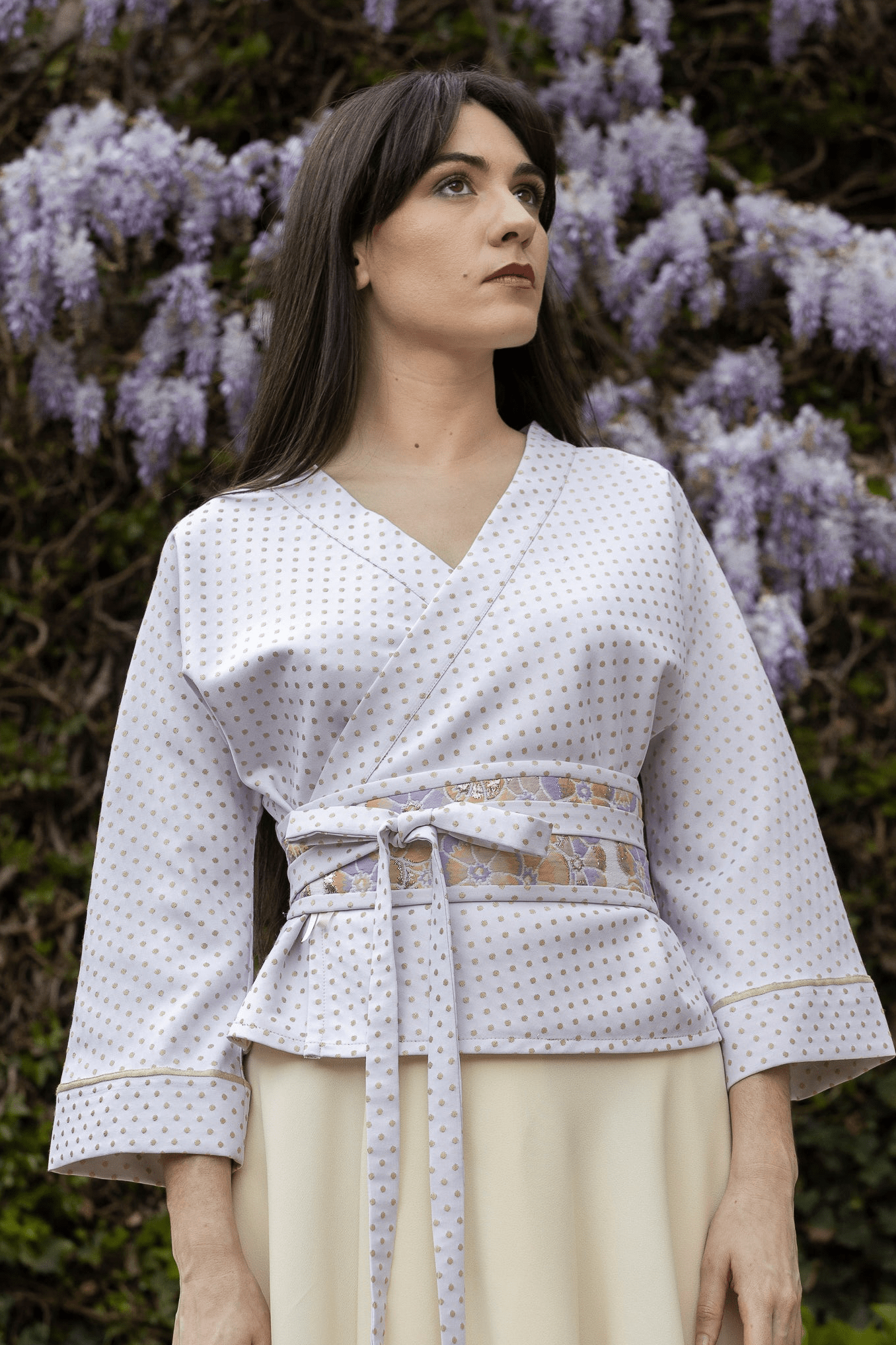 Kimono ENDO pois blanc/doré lamé - CATHERINE VALENTIN
