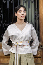 Kimono ENDO pois rose/blanc OBI fleur passepoil pois rose/blanc MARIAGE - CATHERINE VALENTIN