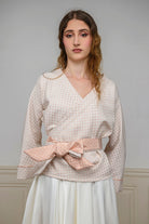 Kimono ENDO rose poudré lamé/blanc - CATHERINE VALENTIN