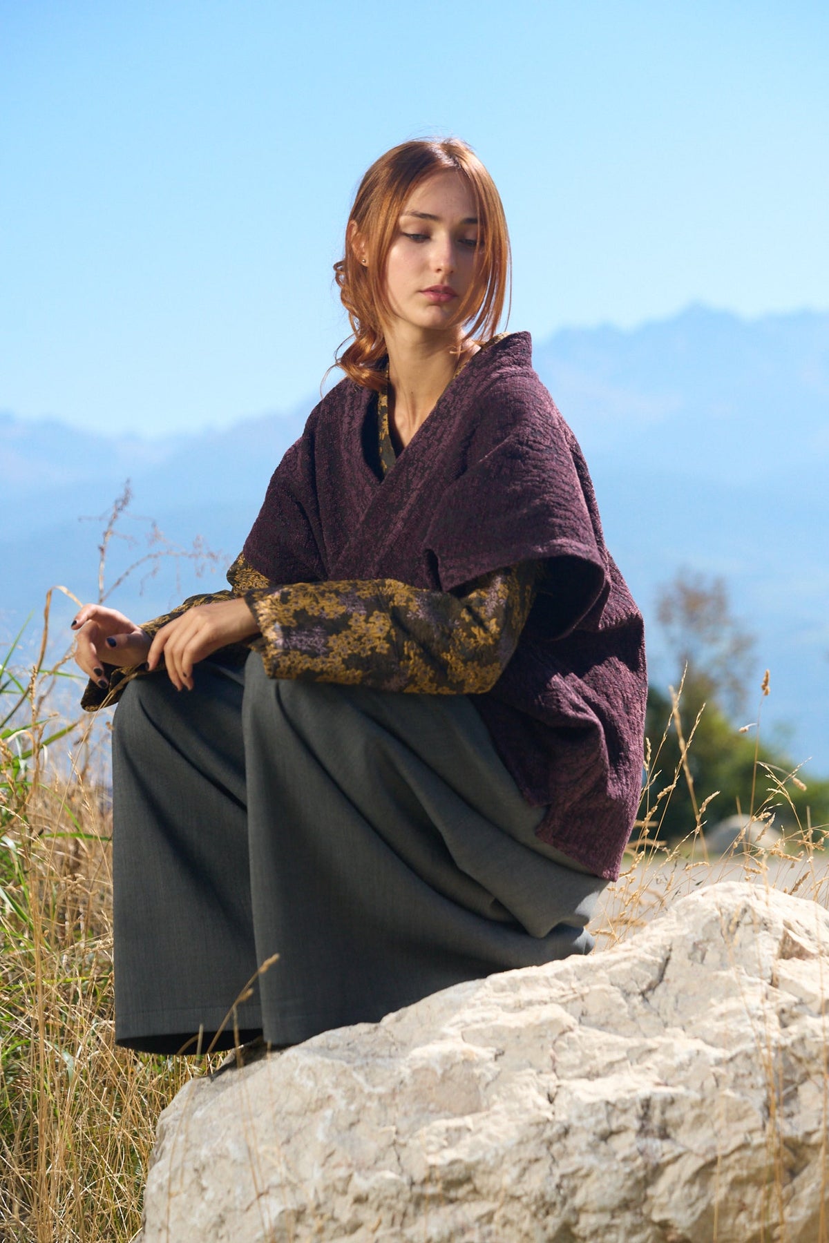 Kimono HANAÏ réversible marron-ocre - CATHERINE VALENTIN