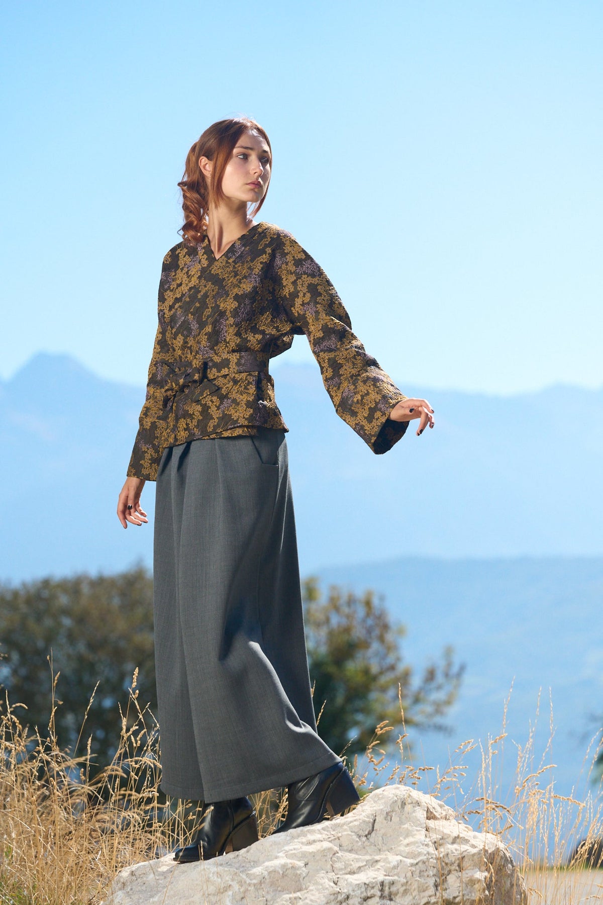 Kimono HANAÏ réversible marron-ocre - CATHERINE VALENTIN