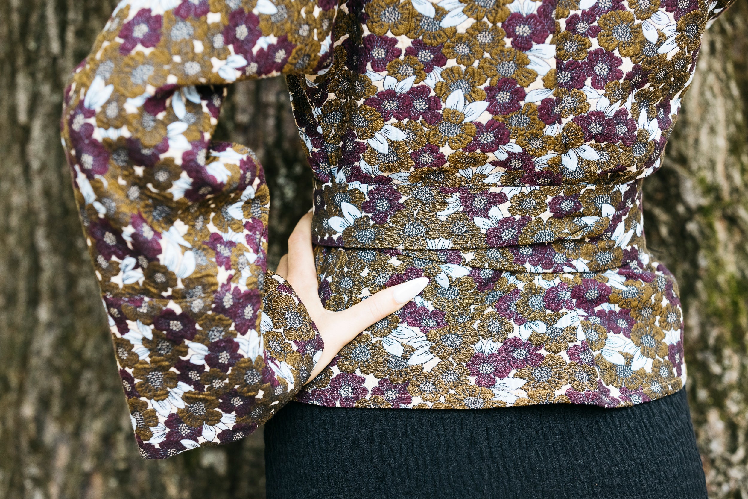 Kimono KASUMI marron/prune fleurs - CATHERINE VALENTIN