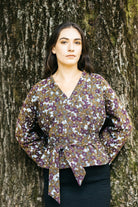 Kimono KASUMI marron/prune fleurs - CATHERINE VALENTIN