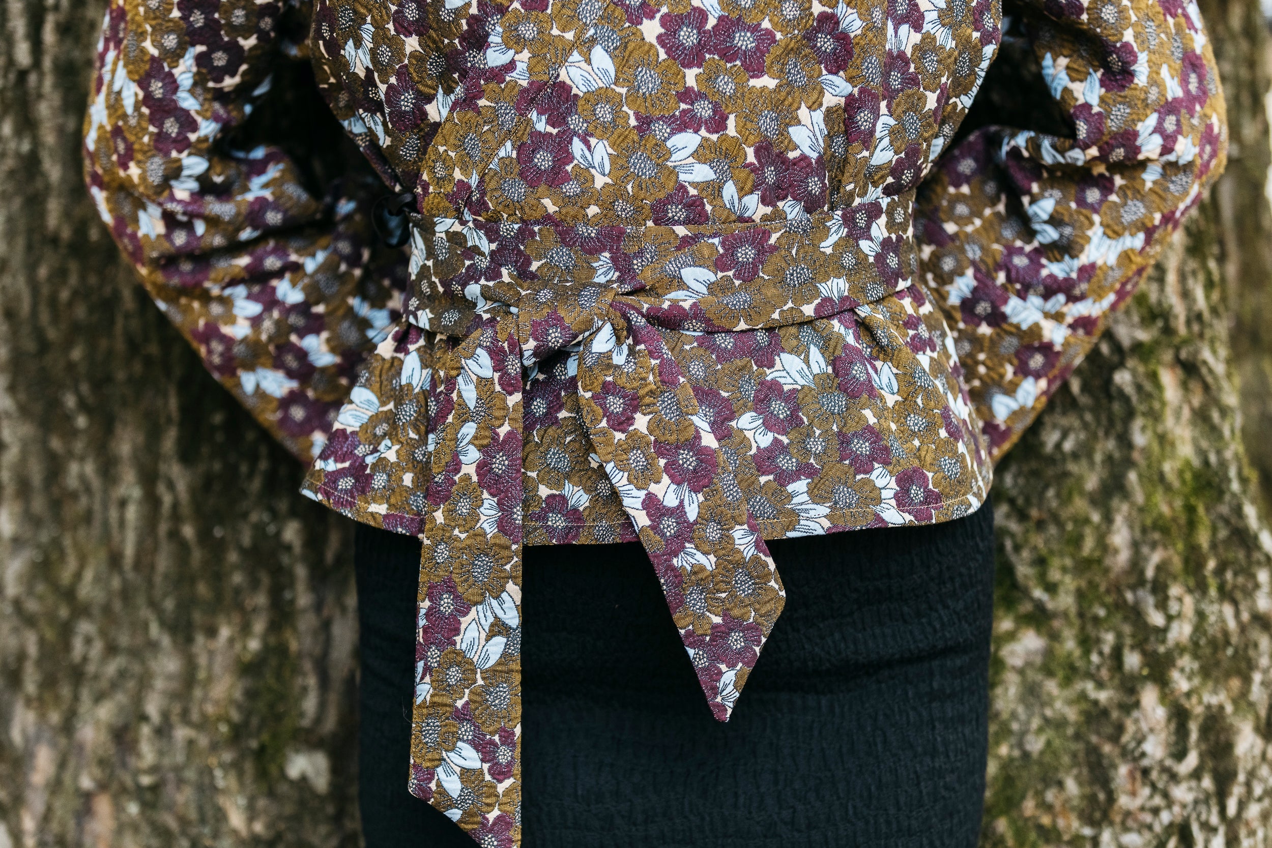 Kimono KASUMI marron/prune fleurs - CATHERINE VALENTIN