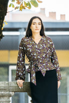 Kimono KASUMI marron/prune fleurs - CATHERINE VALENTIN