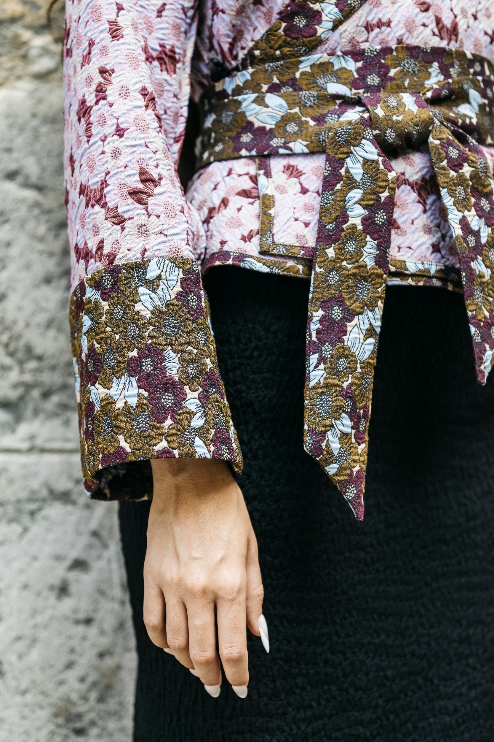Kimono KASUMI marron/prune fleurs - CATHERINE VALENTIN