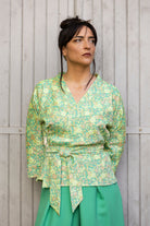  Kimono KOYO femme vert — motif floral japonisant jacquard, fabriqué en France — Catherine Valentin