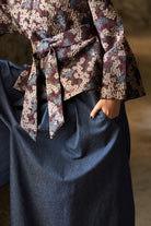 Kimono MITSU motif floral bleu/aubergine - CATHERINE VALENTIN