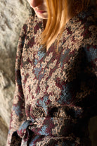 Kimono MITSU motif floral bleu/aubergine - CATHERINE VALENTIN