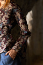 Kimono MITSU motif floral bleu/aubergine - CATHERINE VALENTIN