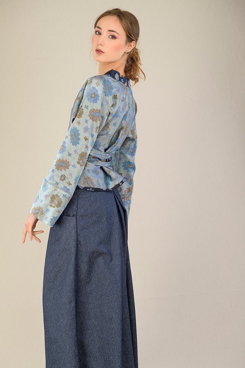 Kimono OKU bleu fleurs - CATHERINE VALENTIN