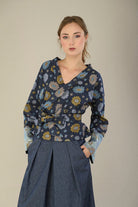 Kimono OKU bleu fleurs - CATHERINE VALENTIN