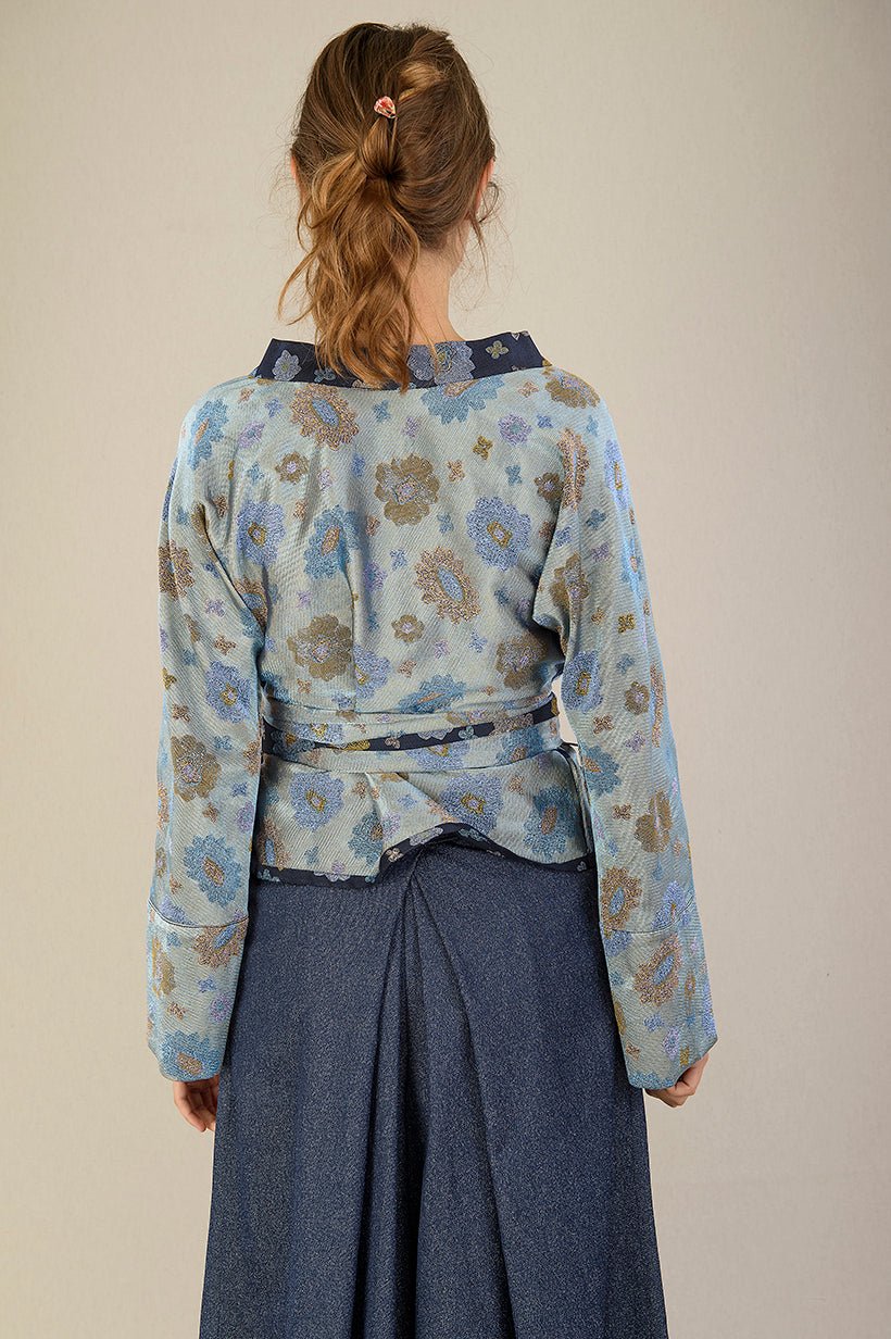 Kimono OKU bleu fleurs - CATHERINE VALENTIN