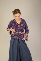 Kimono OKU violet/jaune fleurs - CATHERINE VALENTIN
