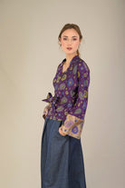 Kimono OKU violet/jaune fleurs - CATHERINE VALENTIN