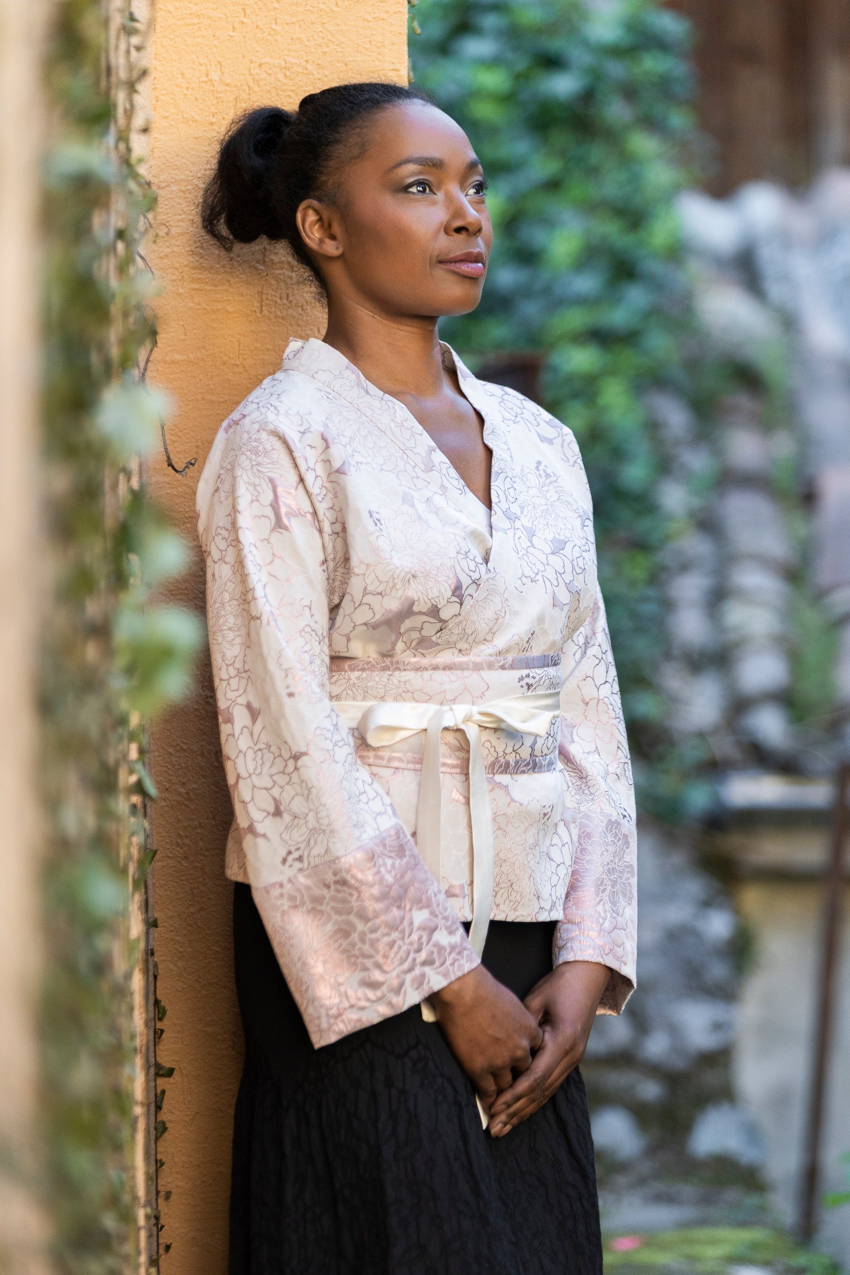 Kimono SAKURA fleur rose et blanc - CATHERINE VALENTIN