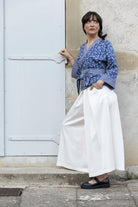 Kimono TSUBAME bleu/blanc et pantalon hakama KURO blanc - CATHERINE VALENTIN