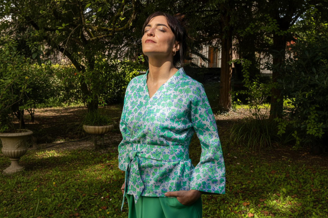 Kimono vert écru paysage