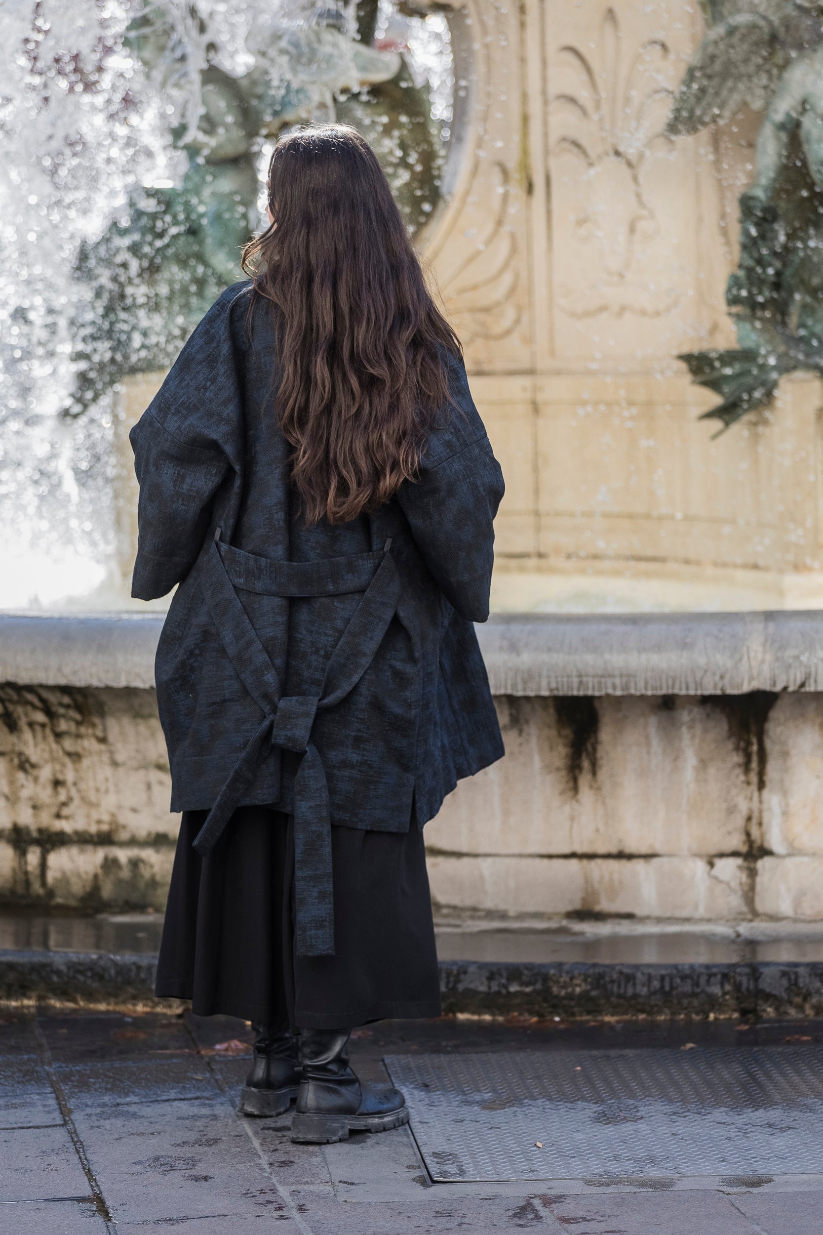 Manteau Kimono AKI noir/bleu marine - CATHERINE VALENTIN