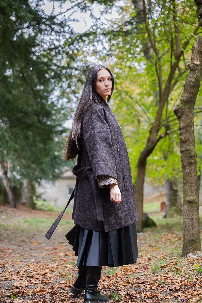 Manteau Kimono AKI noir/bleu marine - CATHERINE VALENTIN