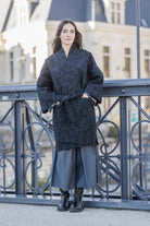 Manteau Kimono AKI noir/bleu marine - CATHERINE VALENTIN