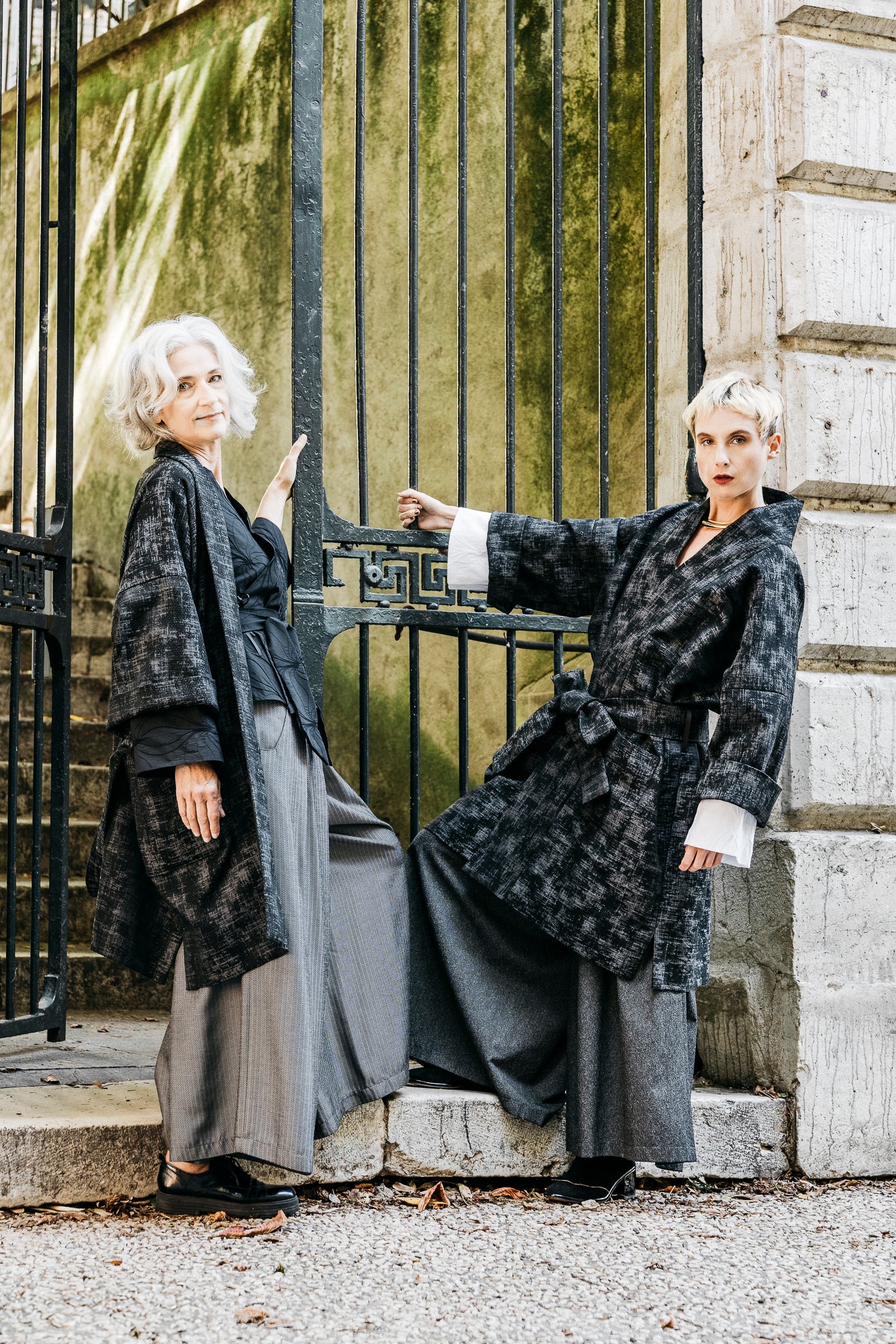 Manteau Kimono AKI noir/gris - CATHERINE VALENTIN