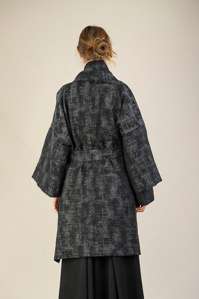 Manteau Kimono AKI noir/gris rouge - CATHERINE VALENTIN