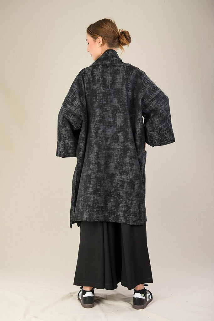 Manteau Kimono AKI noir/gris rouge - CATHERINE VALENTIN