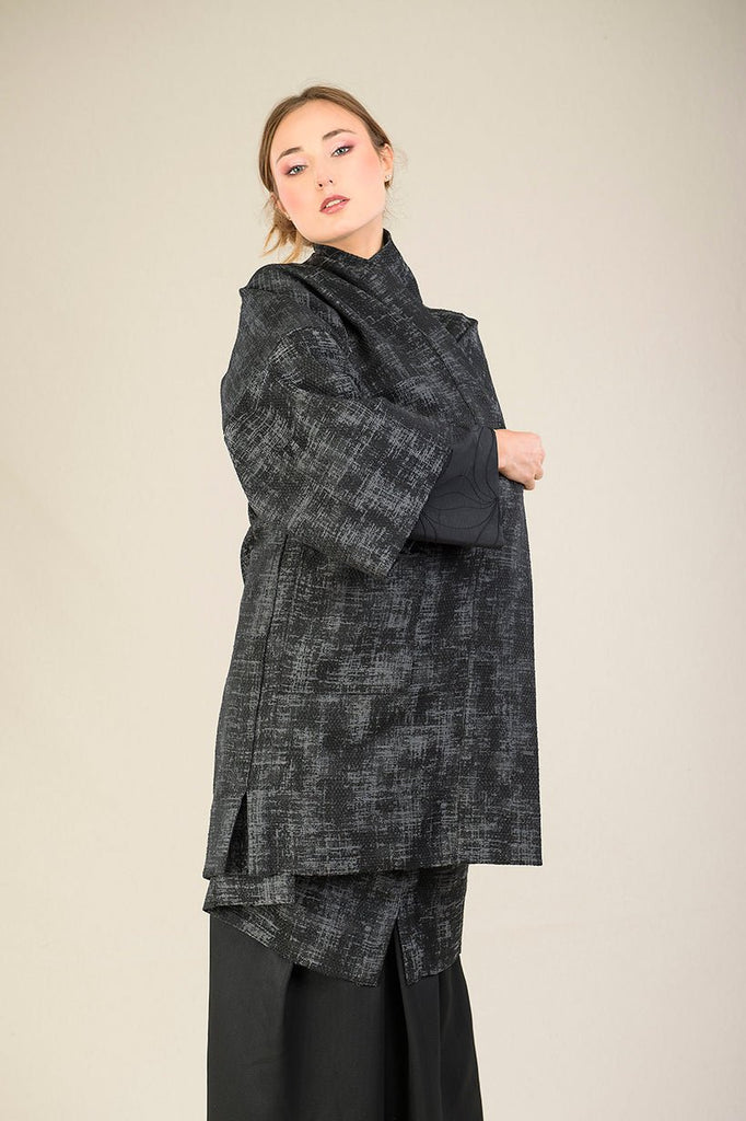 Manteau Kimono AKI noir/gris rouge - CATHERINE VALENTIN